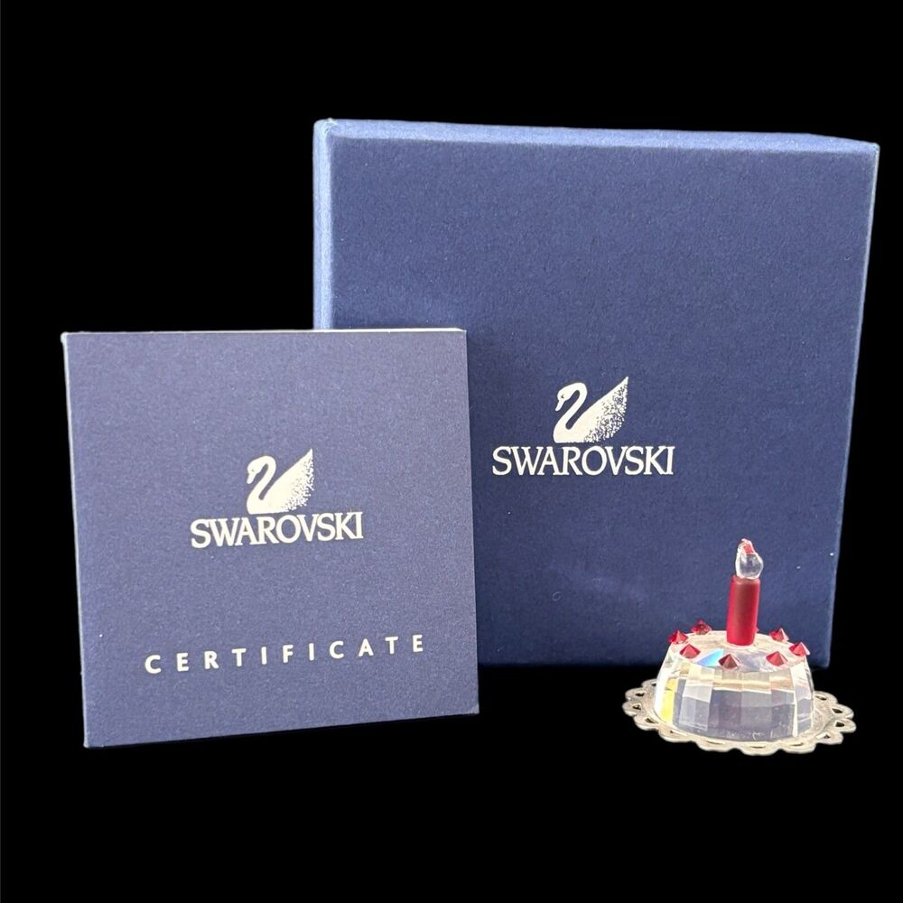 Swarovski Happy Birthday Cake Retired Figurine Rhodium Austrian Crystal 296555